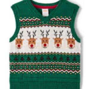 Gymboree Green and White Reindeer Sweater Vest